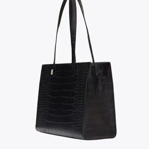 BEIS The Classic Black Embossed Croc Vegan Leather Work Tote